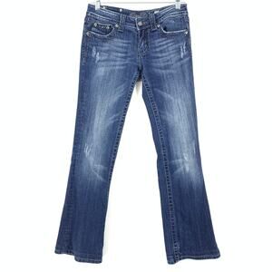 Miss Me Boot Cut Jeans Womens Sz 28 Medium Distressed Wash Denim *HEMMED to 30"
